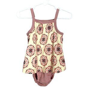 Tea Collection Sleeveless One Piece Romper Outfit Pink Yellow Girls 6-12 Months